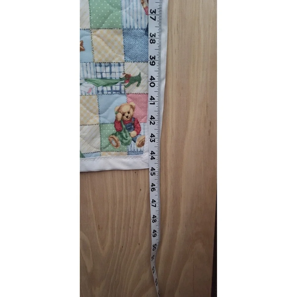 Vintage Teddy Bear Patchwork Quilted Baby Blanket Blue Gingham‎ Stars 34x44